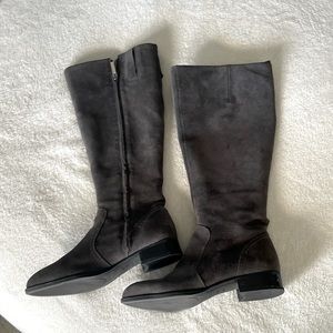 Gray suede knee high boots